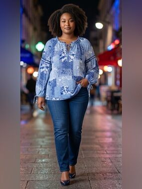 Lightweight Blue Patchwork Paisley Peasant Top - Est 1946